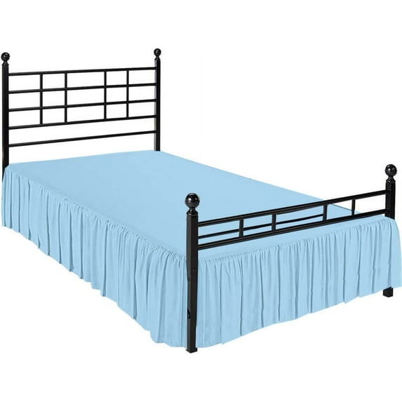 Ruffled Bed Skirt with Split Corners - Microfiber Bedskirt - Dust Ruffle - Light Blue, Twin - 21 Inch Drop