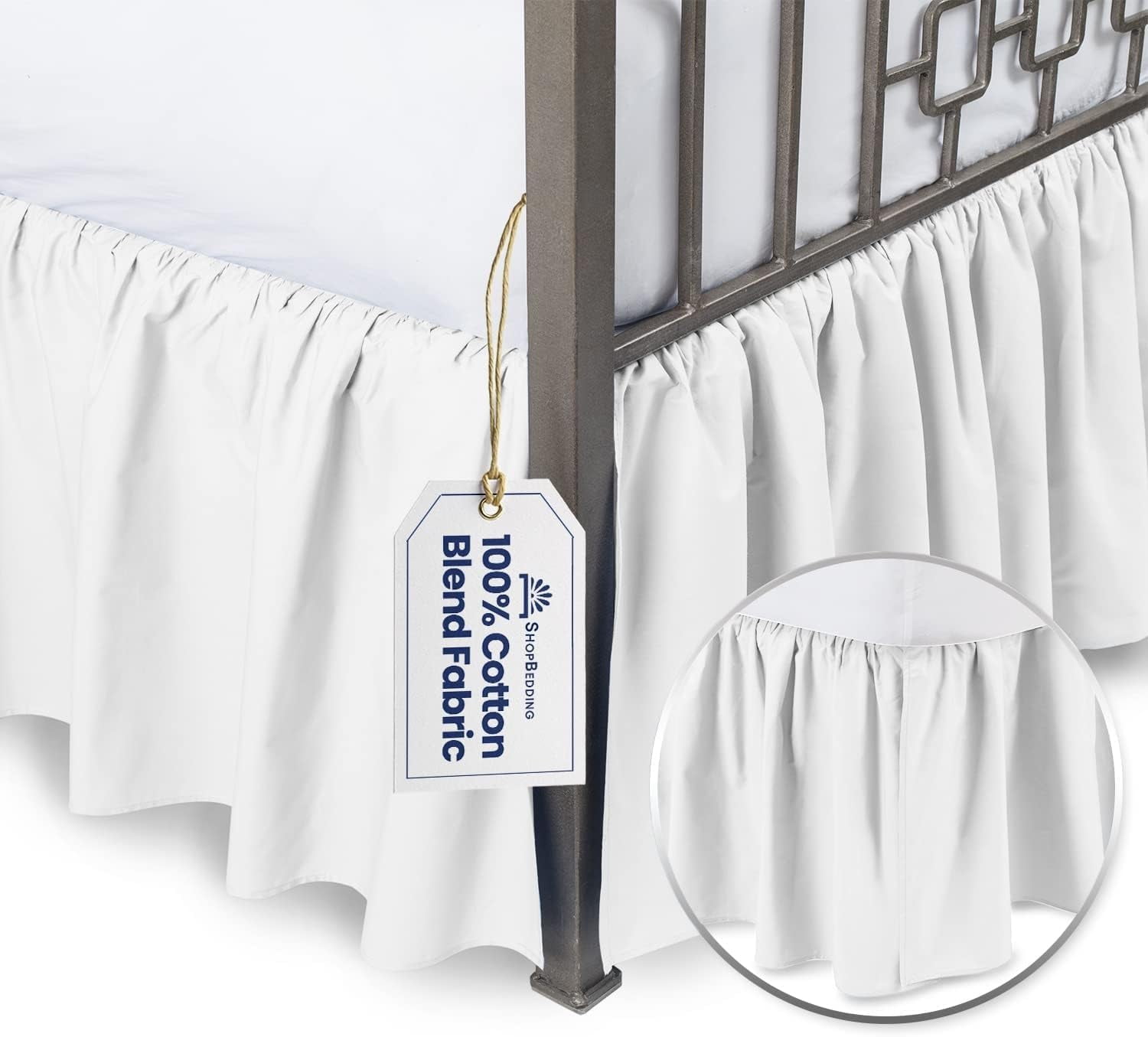 Ruffled Bed Skirt with Split Corners - Queen, White, 14 Inch Drop Cotton Blend Bedskirt - Blissford Dust Ruffle