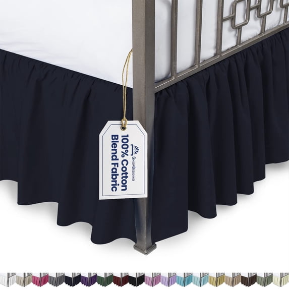 Ruffled Bed Skirt with Split Corners - Twin, Navy, 21" Drop Dust Ruffle- Blissford Dust Ruffle