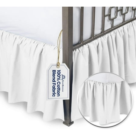 Ruffled Bed Skirt with Split Corners - Twin, White, 21" Drop Dust Ruffle- Blissford Dust Ruffle