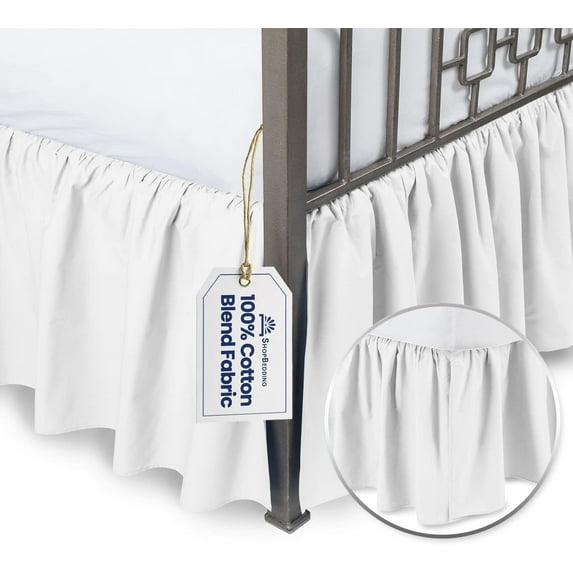 Ruffled Bed Skirt with Split Corners - Twin XL, White, 14" Drop- Blissford