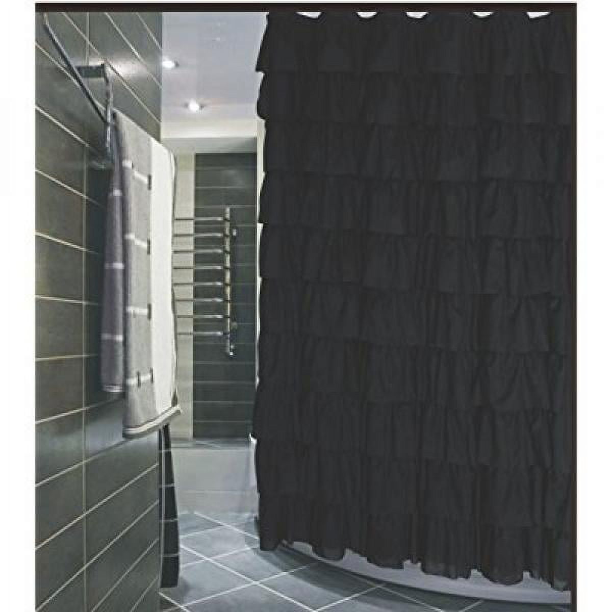 10Layer Ruffled Black Fabric Shower Curtain, 72x72 inches, 100