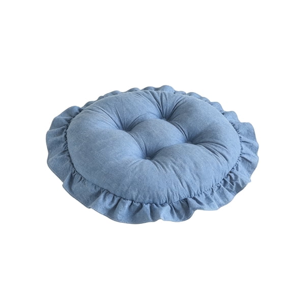 Ruffled Border Tufted Chair Cushion – Soft, Thick, Non - Slip Seat Pad for Dining, Kitchen, and Indoor Home Use,Blue