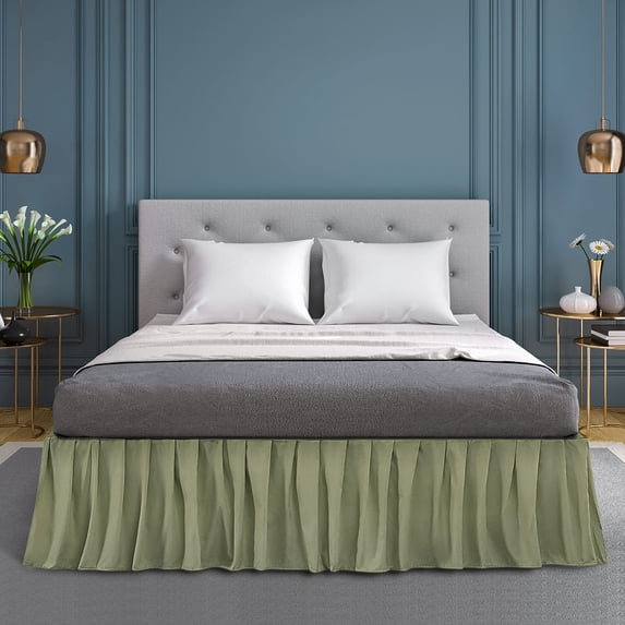 PiccoCasa Ruffled Brushed Bed Skirts Polyester Platform 16" Drop Queen Olive Green