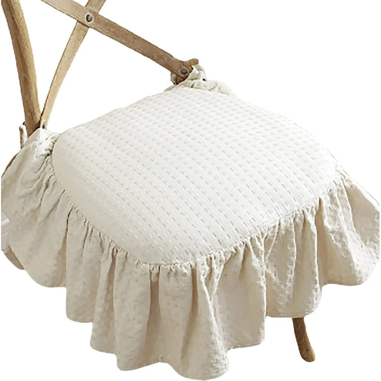 Ruffled Chair Cushions Vintage Chair Pad Elegant Ruffle Edge Chair Seat Cushion Linen Cotton Princess Dining Chair Cushion with Ties for Wedding Party Home Kitchen Decorations Walmart
