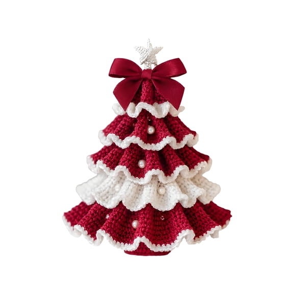 Ruffled Christmas Tree Crochet Pattern – Layered Holiday Tree, with Bow & Pearls, DIY Amigurumi Xmas Tree, Christmas Decorations, for Desk, Tabletop
