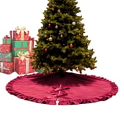 Ruffled Christmas Tree Skirt,52in Ruffled Velvet Christmas Tree Skirt,Plush Christmas Tree Skirt,Red Christmas Tree Base Cover,Vintage Xmas Decorations for Indoor Outdoor Decor Holiday Supplies