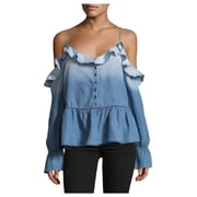 William Rast Wolfe Ruffled Cold-Shoulder Top Goodtimes S
