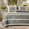 thumbnail image 1 of Ruffled Comforter Set 3 Pieces Boho Bedding Set Pleated Ruffle Fringe Shabby Chic Bedding Super Soft Cozy Bed Comforter All Season, 1 of 9
