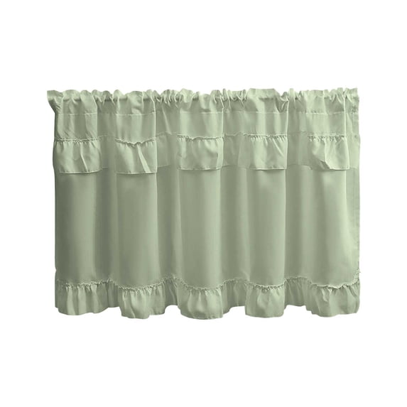 Ruffled Decorative Half Curtain Cabinet Covering 18x39 Inch Green for Kitchen Cabinet Shelf