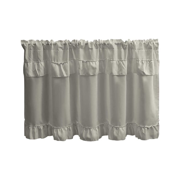 Ruffled Decorative Half Curtain Cabinet Covering Shelf Decor 18x39 Inch Grey for Kitchen Home