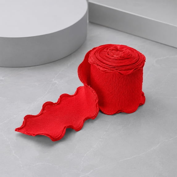 Ruffled Edge Iridescent Fishtail Organza Ribbon, Lace Trim Pleated Ribbon for Women's Day Decor, DIY Hair Bow Party Garland Wedding Decoration Craft Supply, Red