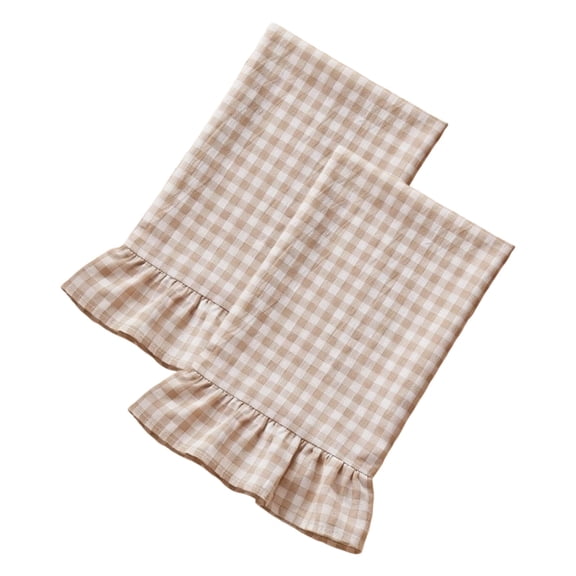 Ruffled Gingham Kitchen Towels Set 2‑Pack Classic Plaid Farmhouse‑Dish Cloths Absorbent Flat‑Weave Tea Towels for Drying Dishes Table Decor Entertaining Guests
