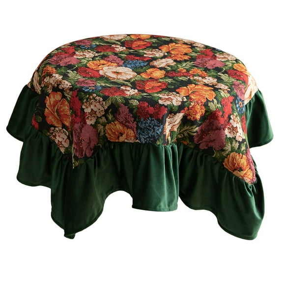 Ruffled Hem  Floral Jacquard Small Square Tablecloth Luxury Velvet Ruffled Bedside Table Cover for Room Tabletop Decoration 55"