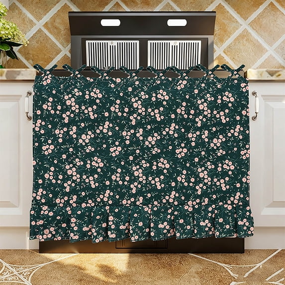 Ruffled Hem Oven Top Cover with Adjustable Tie Flounce Skirt Style Stain Resistant Fabric for Kitchen Baking Grilling BBQ Home Appliance Decor