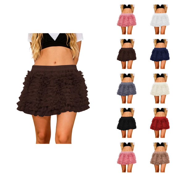 Ruffled Layered Skirt for Women Y2k Fairy Tiered Skirts Elastic High Waist Bodycon Mini Skirt