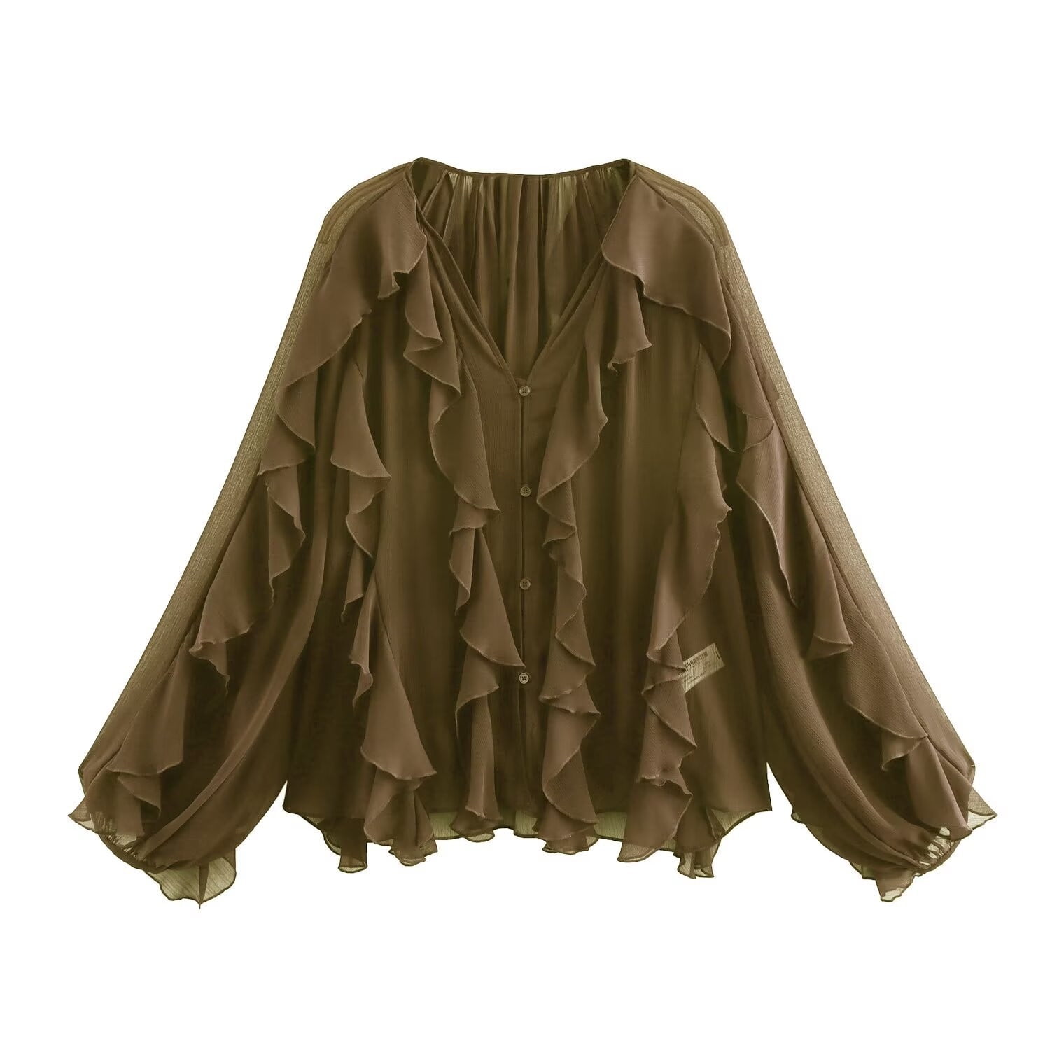 Ruffled Multi-Layered Blouse for Women 2025 Trendy V-Neck Long Sleeve ...