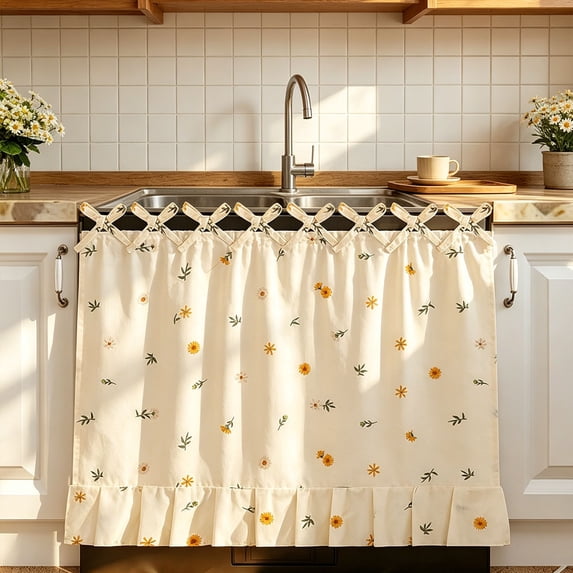 Ruffled Oven Cover with Adjustable Tie,Instant Kitchen Makeover for Rental Apartment,Waterproof Stove Skirt for Baking Grilling,30x22 in