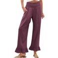 thumbnail image 1 of Ruffled Pants for Woman Fashion Ruffle Hem Pant Smocked Elastic High Waist Long Pants for Women Linen Spring Fall Trousers, Purple, Small, 1 of 7