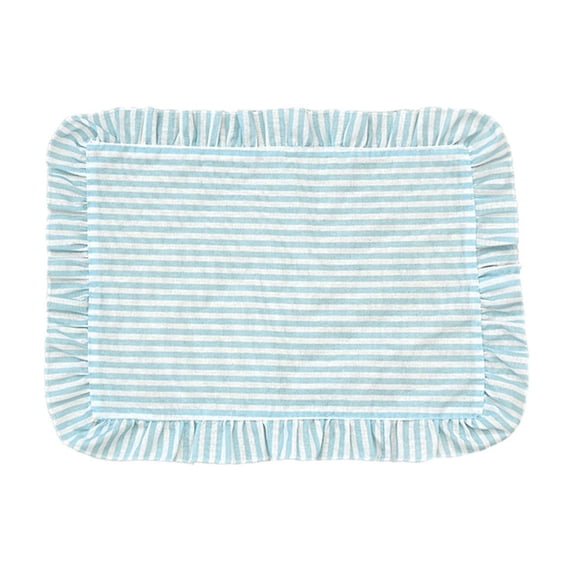 Ruffled Placemats Set of 4 Washable Fabric Table Mats, Striped Rectangular Place Mats with Soft Edges for Dining Table, Kitchen Table Decor and Casual or Semi-Formal Meals