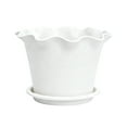 thumbnail image 1 of Ruffled Plastic Flower Pot with Drainage Tray | Lily-Style Wave Edge Design | Indoor & Outdoor Plant Container | 6.29x4.92 Inch White or Green, 1 of 6
