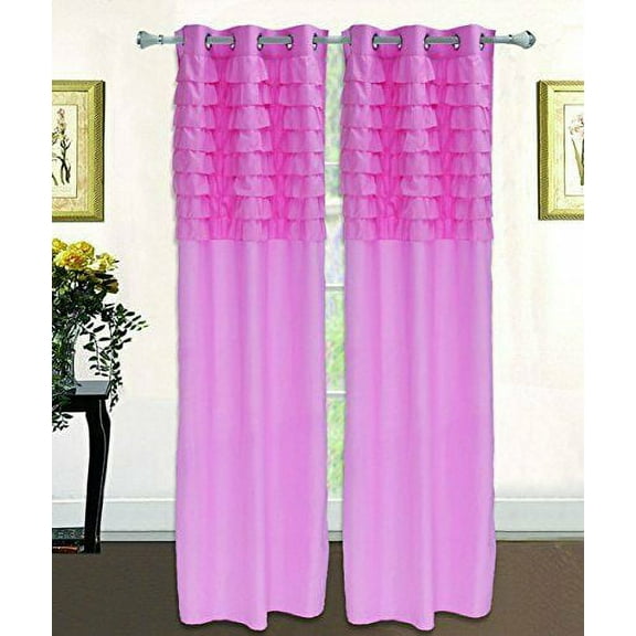 Ruffled Pleated Window Curtain Grommet Solid Panel