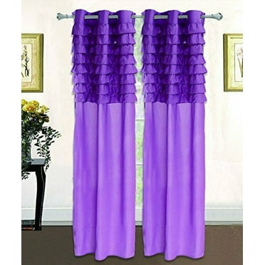 Ruffled Pleated Window Curtain Grommet Solid Panel