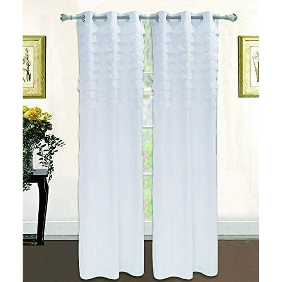 Ruffled Pleated Window Curtain Grommet Solid Panel