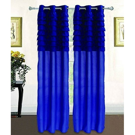 Ruffled Pleated Window Curtain Grommet Solid Panels SET of Two (2) - 63" Long - Royal Blue