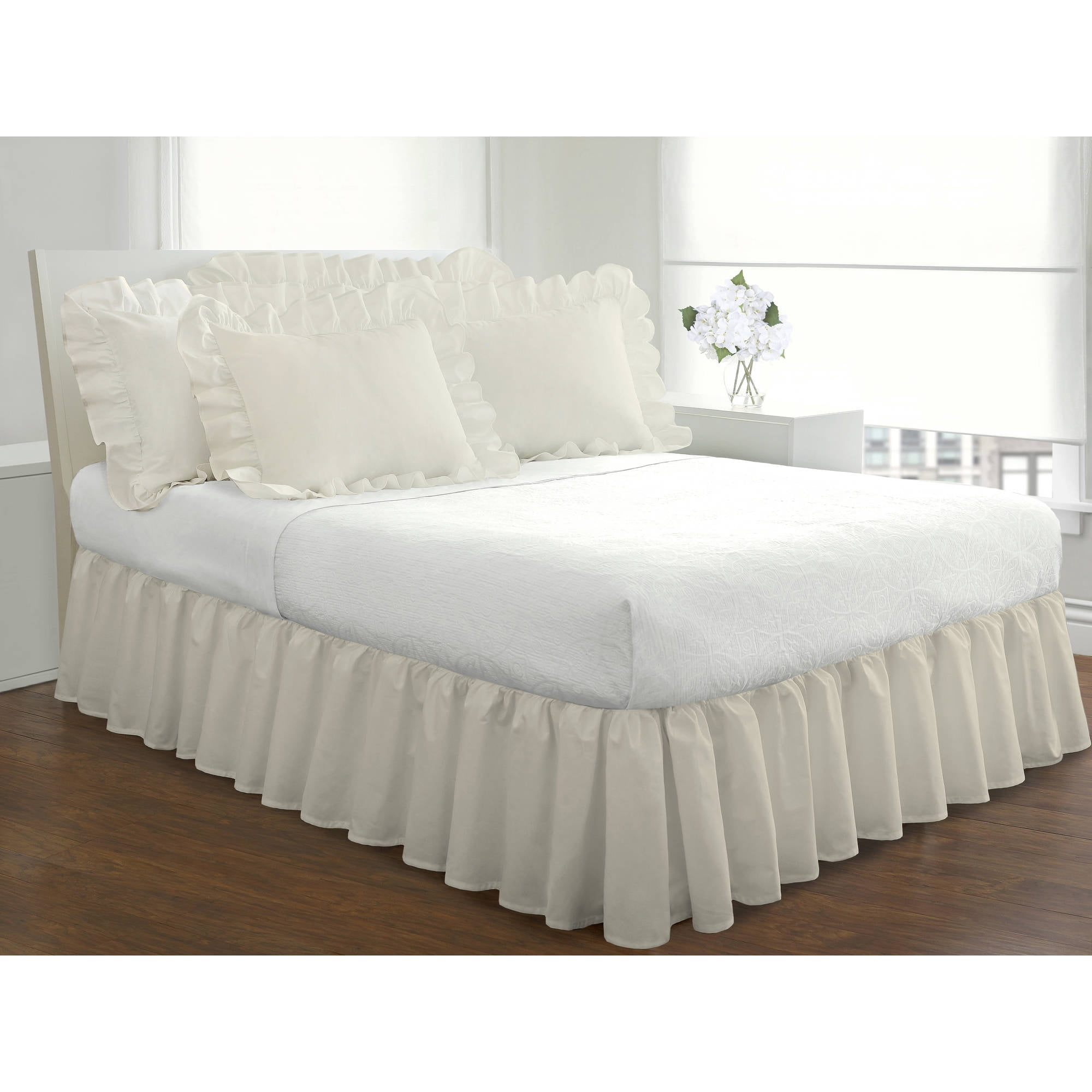 Ivory Queen Ruffled Cotton Polyester Bed Skirt with 14-inch Drop