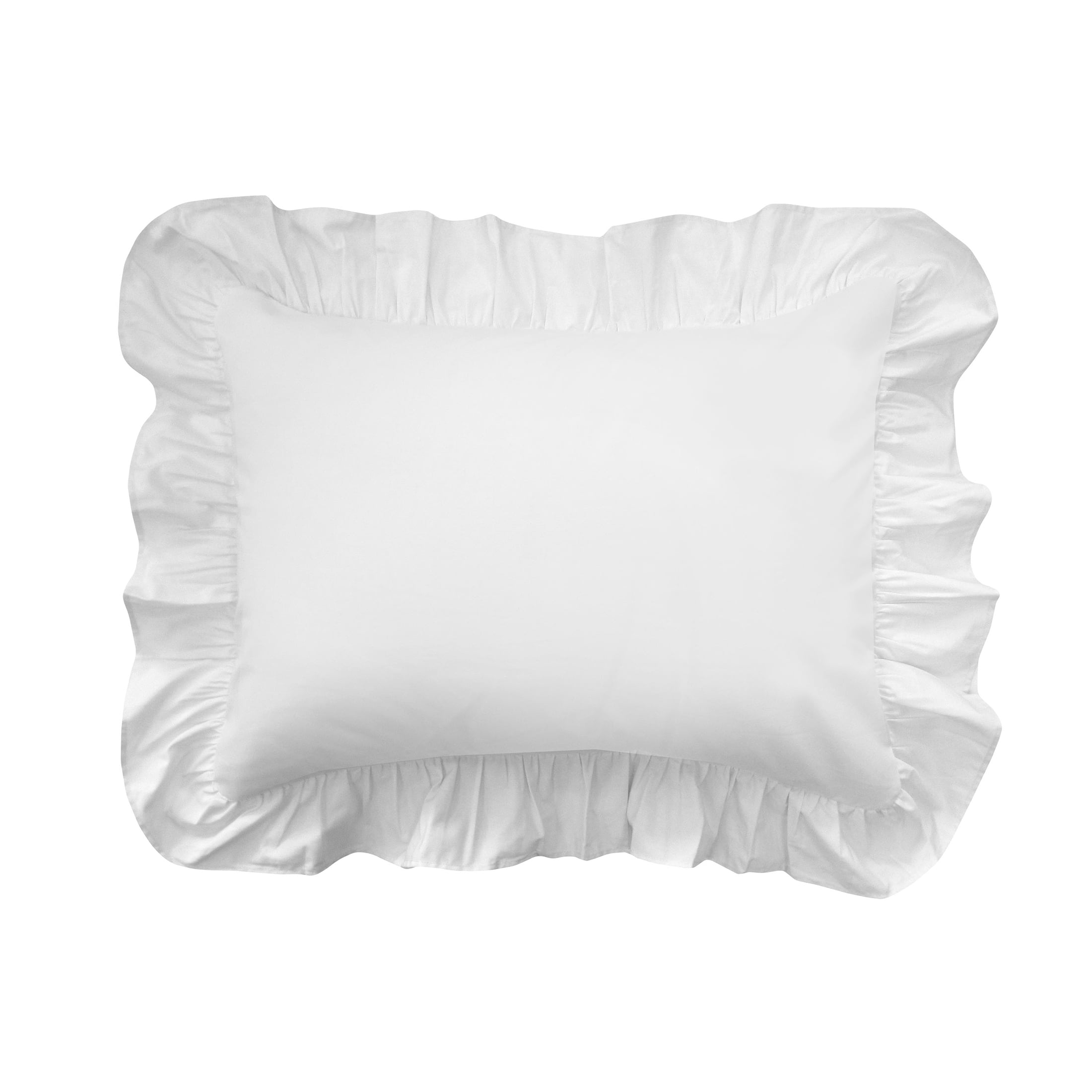 White Ruffled Cotton Polyester Standard Pillow Sham