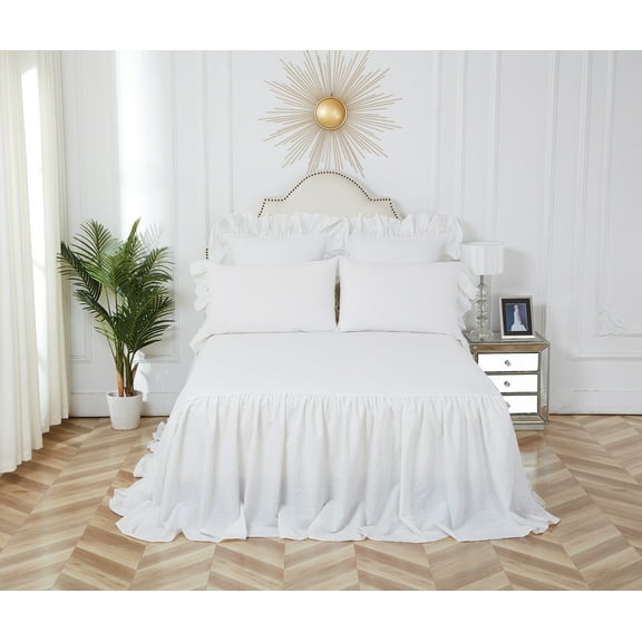 Ruffled Queen Bedspread White
