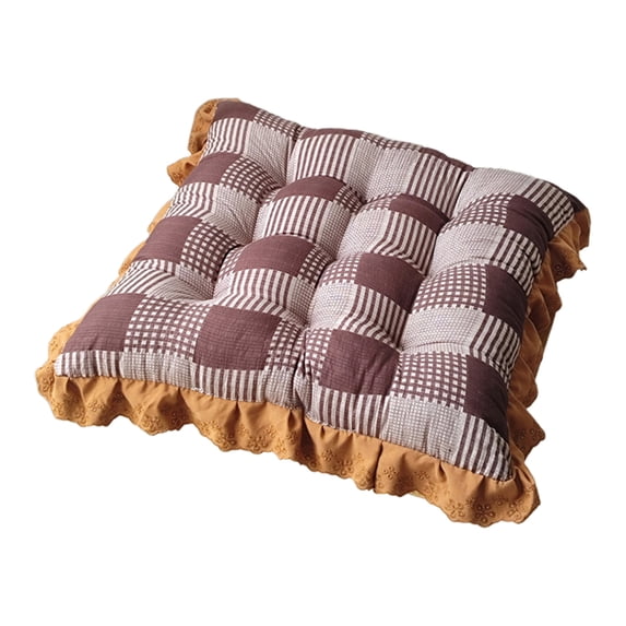 Ruffled Round Seat Cushion, Cotton Chair Pad 15.7 x 15.7 Inch, Home Comfort Pad for Office Dining Chair