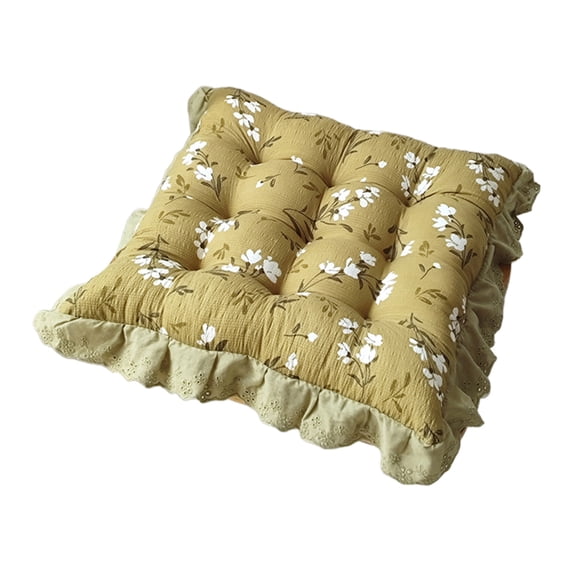 Ruffled Round Seat Cushion, Cotton Chair Pad 15.7 x 15.7 Inch, Home Comfort Pad for Office Dining Chair