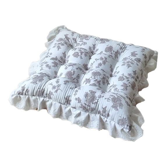 Ruffled Round Seat Cushion, Cotton Chair Pad 15.7 x 15.7 Inch, Home Comfort Pad for Office Dining Chair