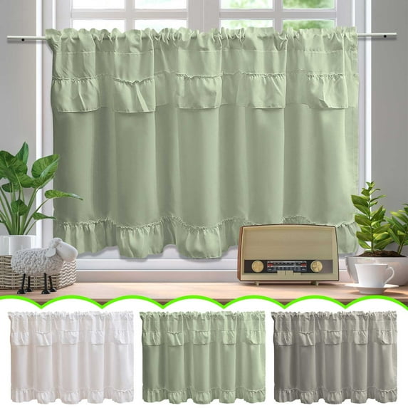 Ruffled Short Curtain Kadlawus Under $5 ! Decorative Half Curtain For Cabinet Blocking Kitchen Sink Fabric Window Treatment Cafe Style Light Filtering Design