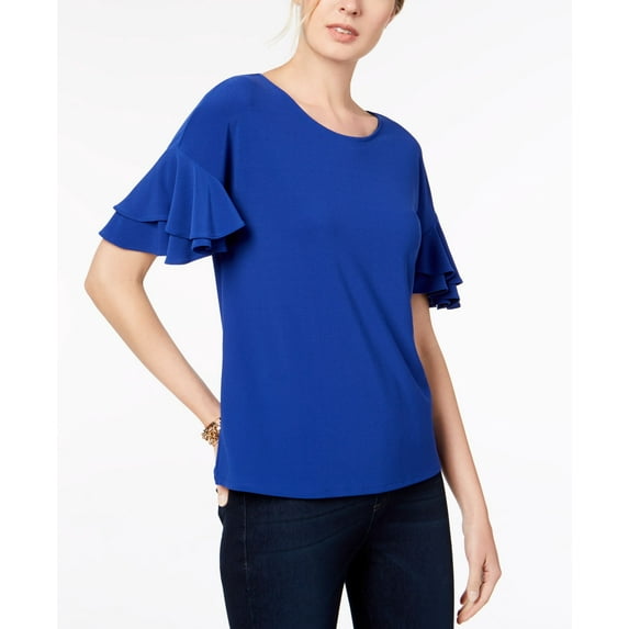 Ruffled Sleeve Top True Teal 2XL