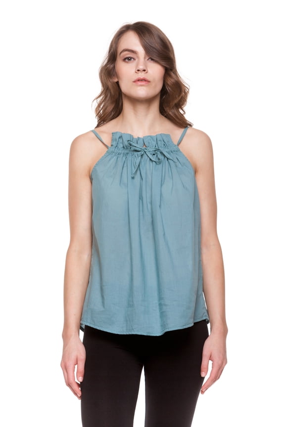 Ruffled Sleeveless Strap Shoulder Cotton Top