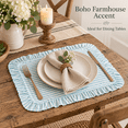 thumbnail image 1 of Ruffled Striped Rectangular Placemats, Washable Fabric Table Mats for Kitchen Dining Room, Boho Farmhouse Table Decor, Non-Slip Heat Resistant​, Blue, 1 of 7