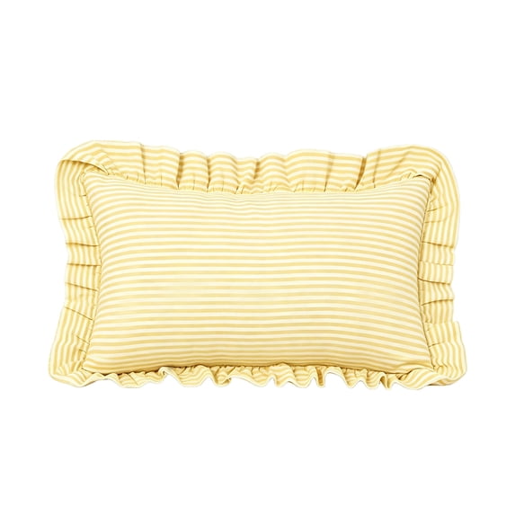 Ruffled Striped Throw Pillow Cover Soft Yellow White Stripe Decorative Cushion Case and Rectangle Frilled Pillowcase for Living Room Sofa Bed Decor