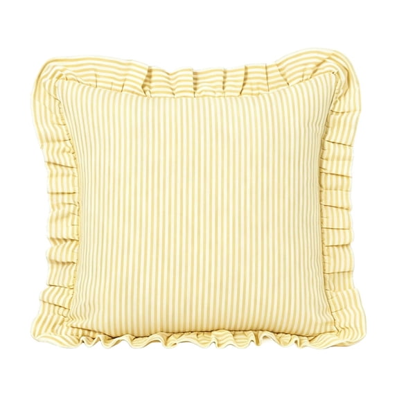 Ruffled Striped Throw Pillow Cover Soft Yellow White Stripe Decorative Cushion Case and Rectangle Frilled Pillowcase for Living Room Sofa Bed Decor