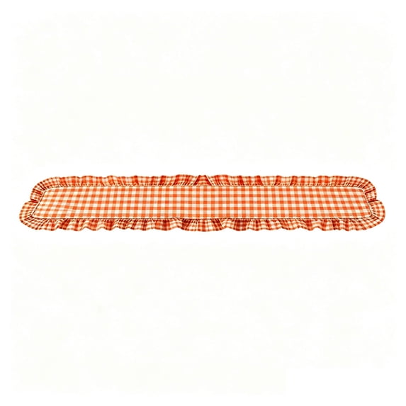 Ruffled Table Runner 72" Long Rustic Cotton Tabletop Farmhouse Decor Bridal Shower Birthday Party Holiday Wedding (Orange Plaid Style)