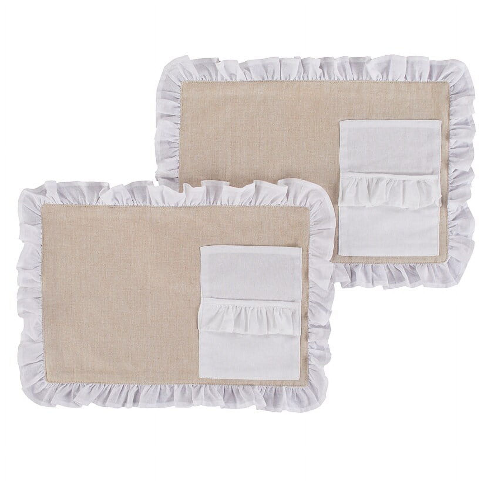 Natural and White Cotton Ruffled Table Runner Set
