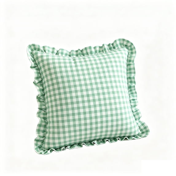 Ruffled Throw Pillow Covers Plaid Decorative Cushion Case Checkered Pillowcase with Ruffle for Sofa Couch Bed Farmhouse Cottage Home Decor