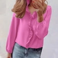 thumbnail image 1 of Ruffled Tops for Women Button Down Blouse Flowy Casual Pleated Tops Long Lantern Sleeve Blouse V Neck Ruffle Blouse Fall Trendy Work Shirts Button Up Shirt Shirts for Women Work Shirt Hot Pink M, 1 of 9