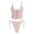 thumbnail image 1 of Ruffled Trim Textured Tied Side Tanga Tankini Set Juniors Bathing Suits Swimming Suits for Women Womens Swim Shirts And Shorts Sunflower Swimsuits Top Swimsuits for Women 1 Piece Swim for Women plus, 1 of 2