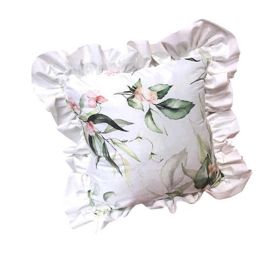Ruffled Trim Throw Pillow Case Dutch Velvets Fabric Nordic Flower Pattern Washable Cushion Cover For Sofa Bed Decoration