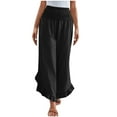 thumbnail image 1 of Ruffled Wide Leg Pants for Woman Plus Size Elastic High Waist Straight Leg Stretch Lightweight Women’s Casual Pant Ruffled Shorts Black M, 1 of 8