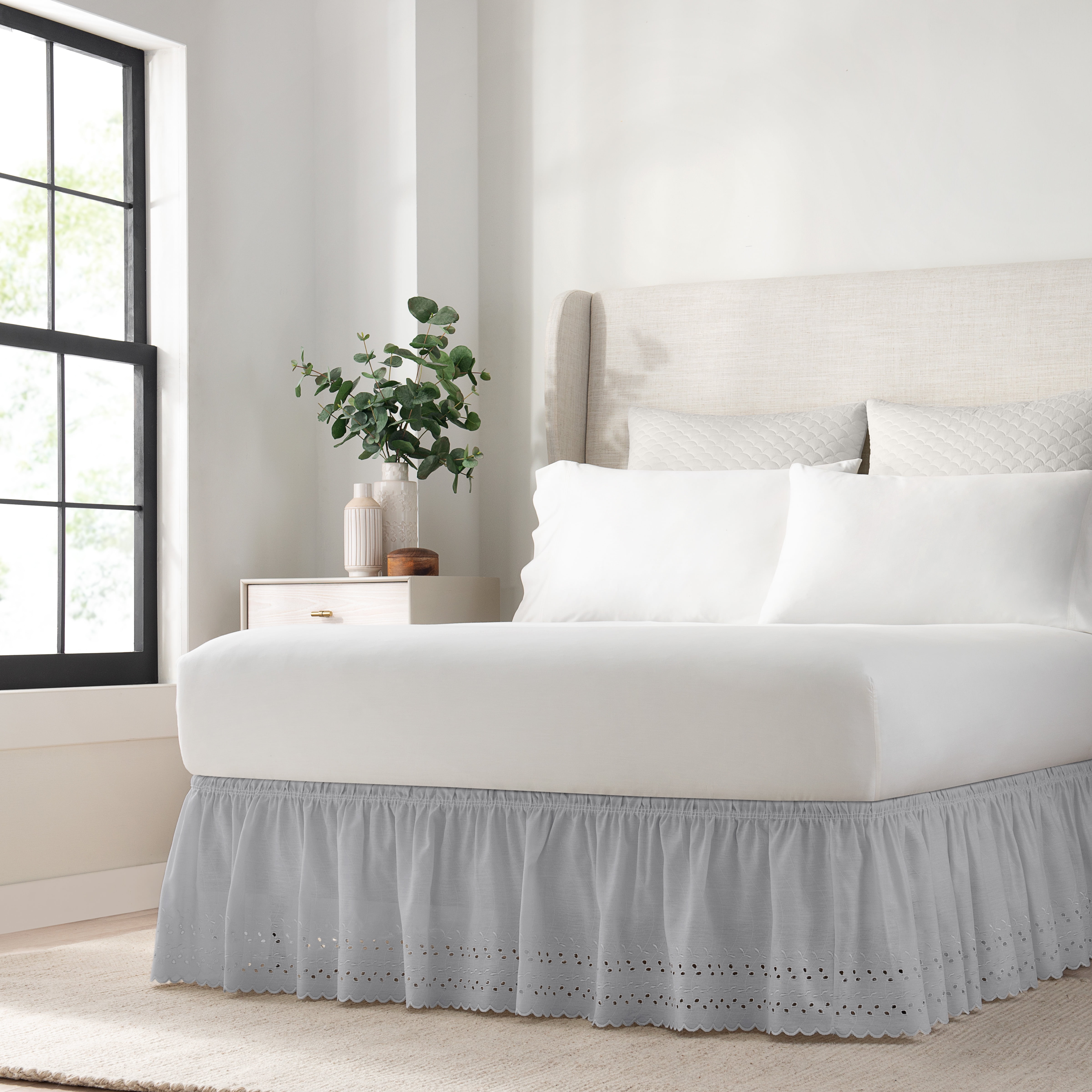 Easy Fit Ruffled Wrap Around Eyelet Bed Skirt