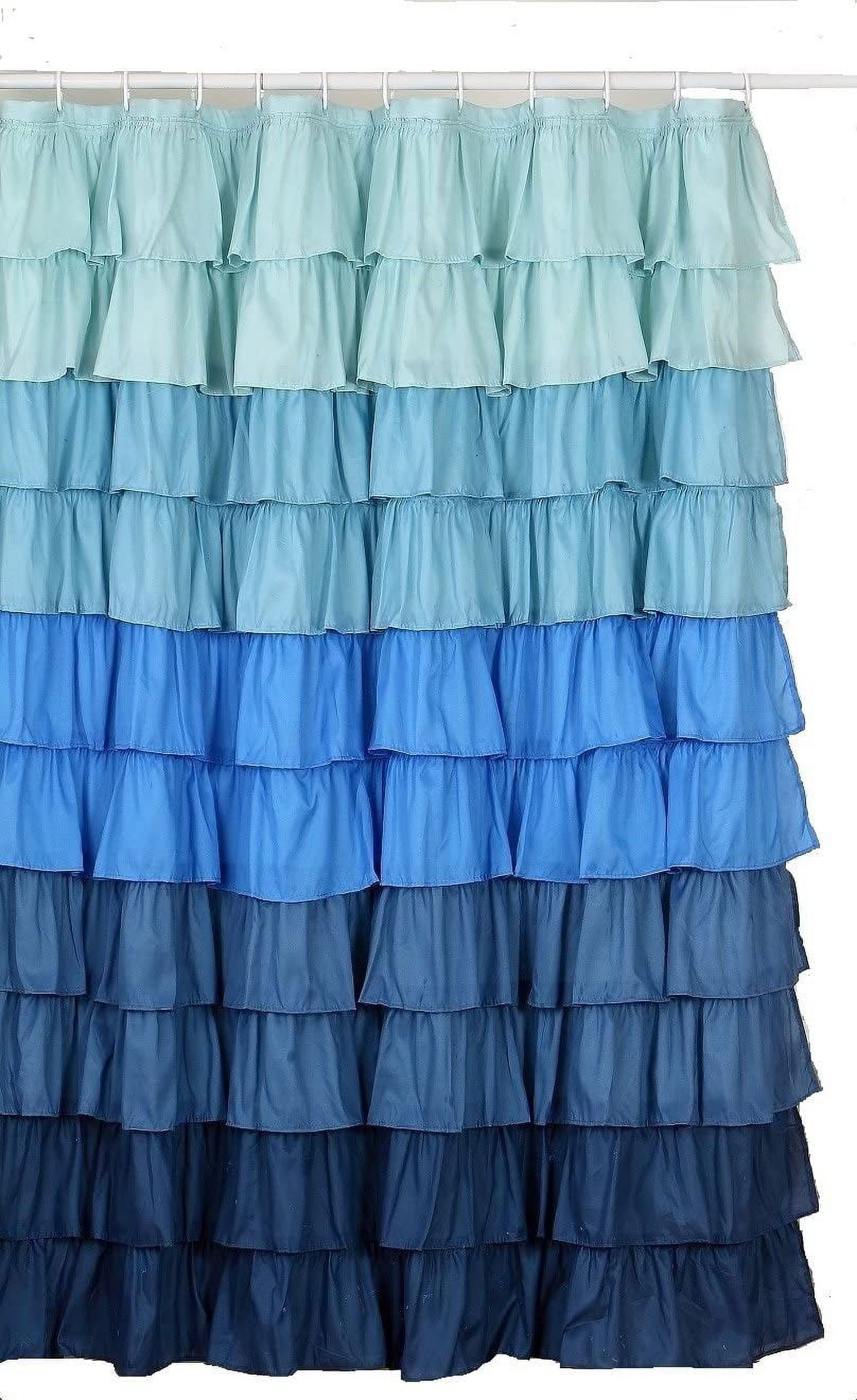 Romantic Multi-Blue Polyester Ruffled Shower Curtain